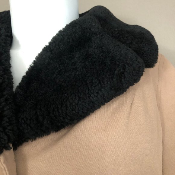 Eddie Bauer Women's 80s Goose Down Lined M Trench Coat Faux Sheepskin Collar EXC - Picture 6 of 10